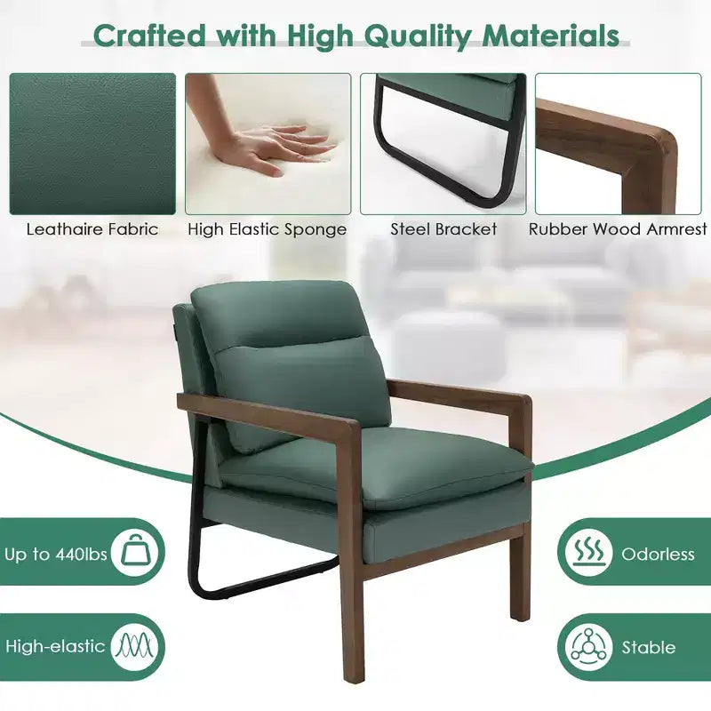 Fauteuil d'appoint moderne Costway avec pieds en bois d'hévéa et support en acier