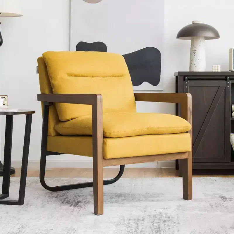Fauteuil d'appoint moderne Costway avec pieds en bois d'hévéa et support en acier