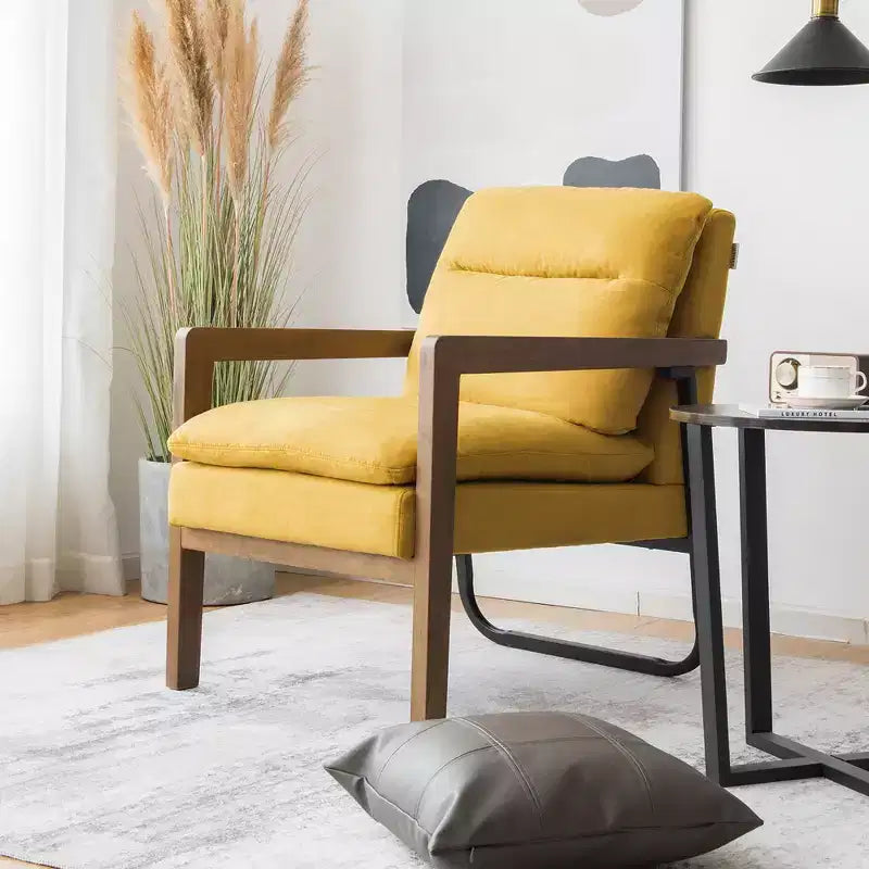 Fauteuil d'appoint moderne Costway avec pieds en bois d'hévéa et support en acier