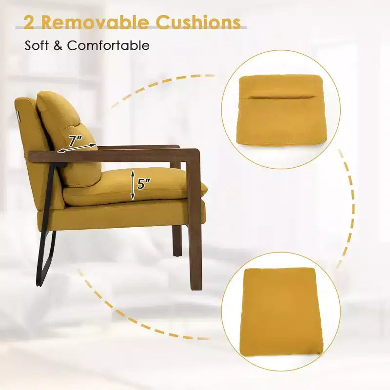 Fauteuil d'appoint moderne Costway avec pieds en bois d'hévéa et support en acier