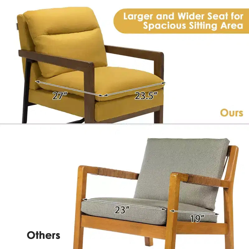 Fauteuil d'appoint moderne Costway avec pieds en bois d'hévéa et support en acier