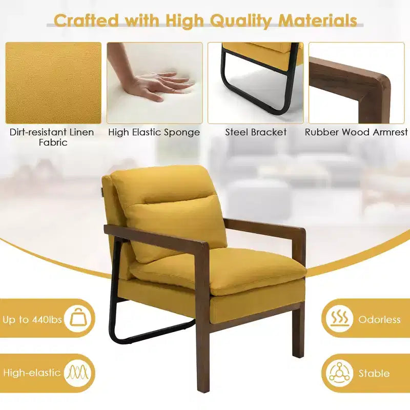 Fauteuil d'appoint moderne Costway avec pieds en bois d'hévéa et support en acier