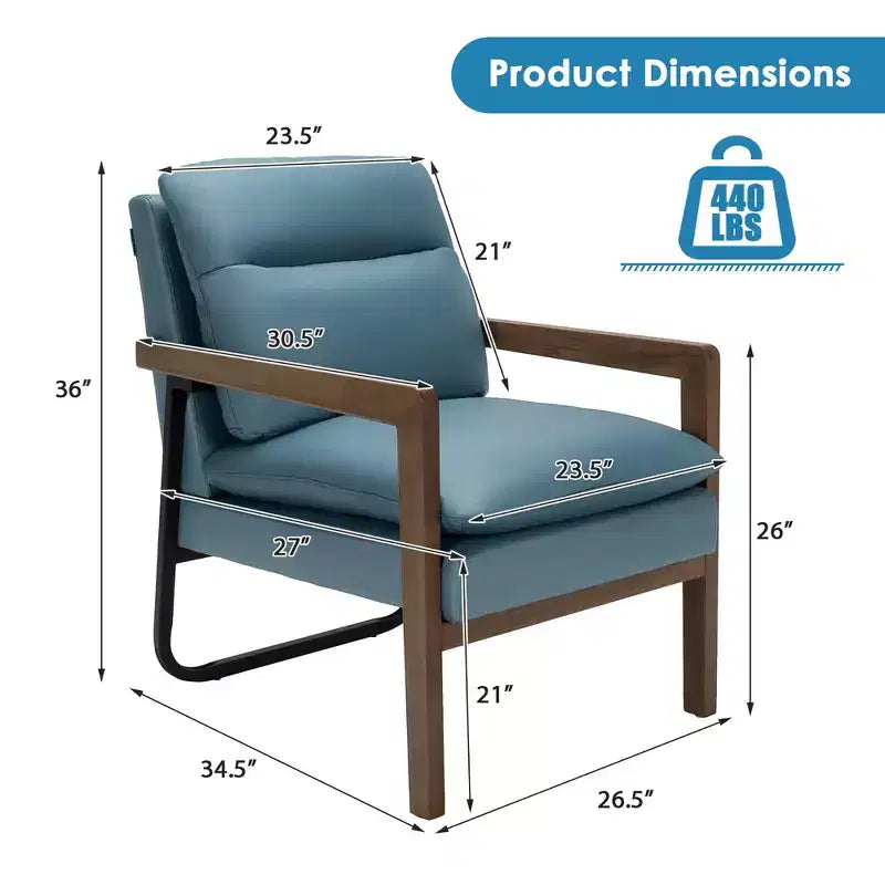 Fauteuil d'appoint moderne Costway avec pieds en bois d'hévéa et support en acier