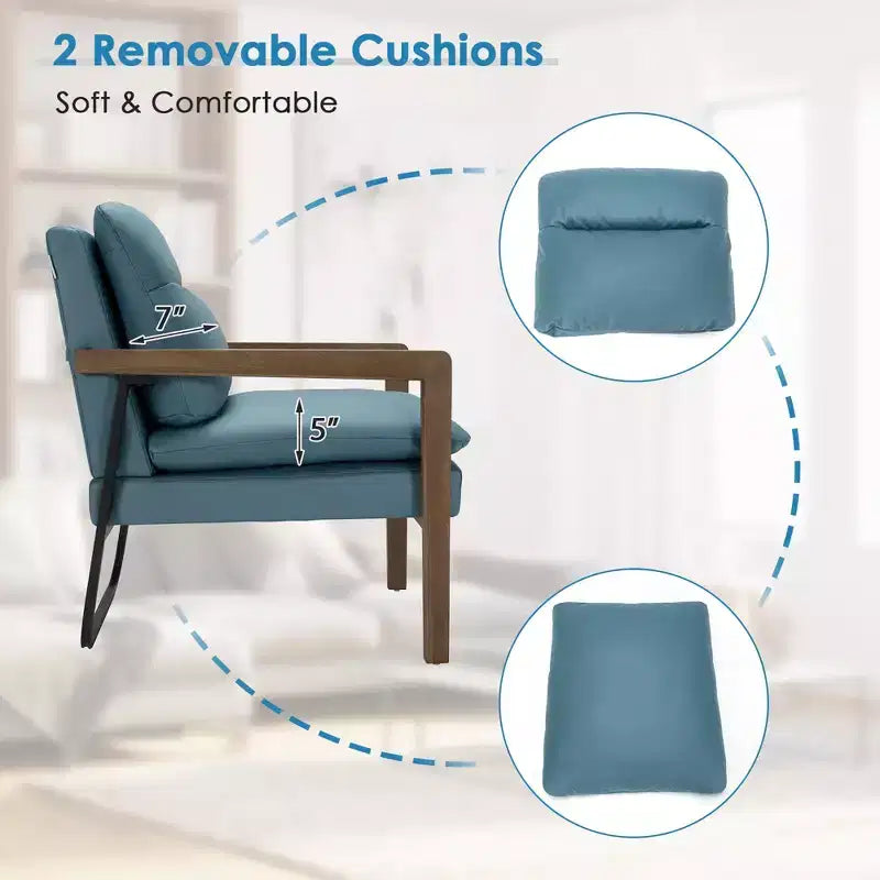 Fauteuil d'appoint moderne Costway avec pieds en bois d'hévéa et support en acier