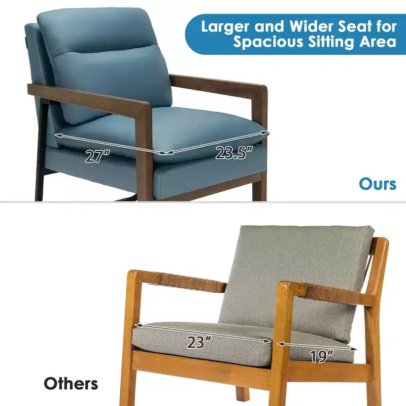 Fauteuil d'appoint moderne Costway avec pieds en bois d'hévéa et support en acier