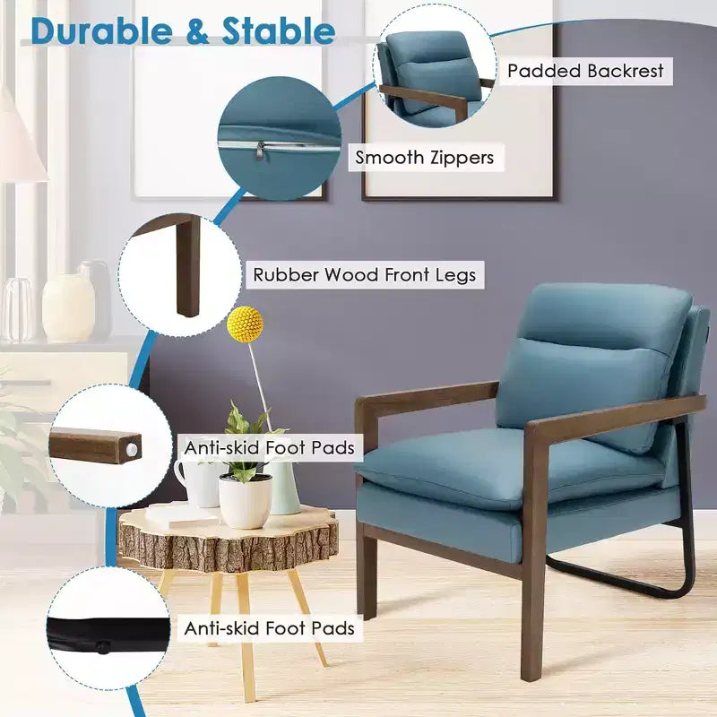 Fauteuil d'appoint moderne Costway avec pieds en bois d'hévéa et support en acier