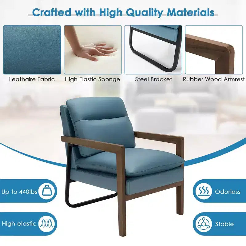Fauteuil d'appoint moderne Costway avec pieds en bois d'hévéa et support en acier