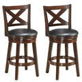 Costway Set of 2 Bar Stools 24'' Height Wooden Swivel Backed Dining Chair Home Kitchen Cross Back