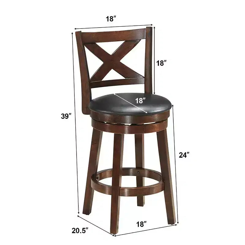 Costway Lot de 2 tabourets de bar pivotants en bois de 61 cm de hauteur avec dossier, chaises de salle à manger, dossier croisé pour cuisine à domicile