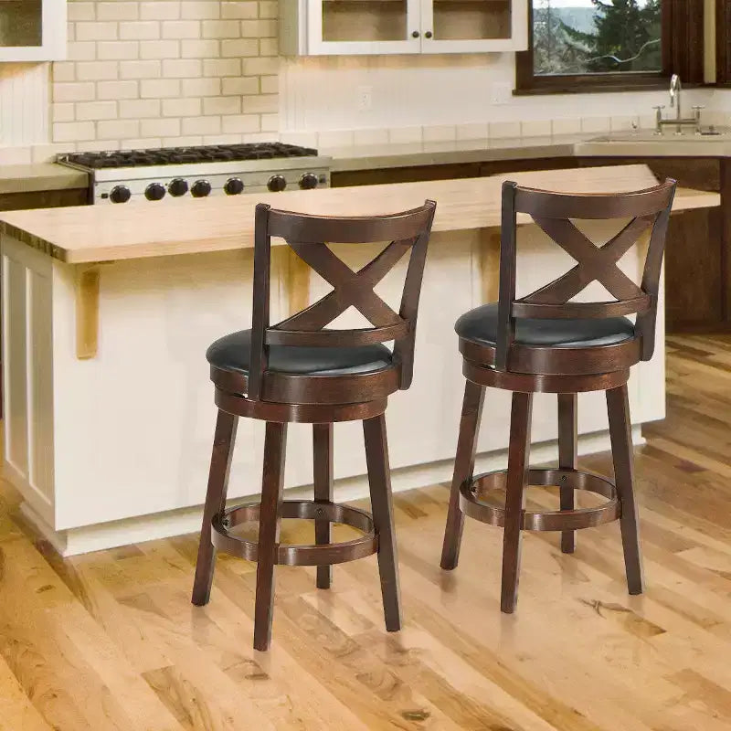 Costway Lot de 2 tabourets de bar pivotants en bois de 61 cm de hauteur avec dossier, chaises de salle à manger, dossier croisé pour cuisine à domicile