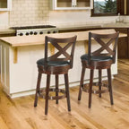 Costway Lot de 2 tabourets de bar pivotants en bois de 61 cm de hauteur avec dossier, chaises de salle à manger, dossier croisé pour cuisine à domicile