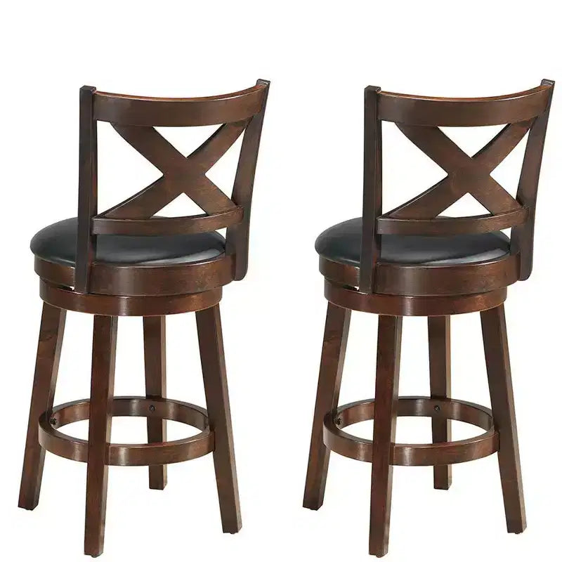 Costway Lot de 2 tabourets de bar pivotants en bois de 61 cm de hauteur avec dossier, chaises de salle à manger, dossier croisé pour cuisine à domicile