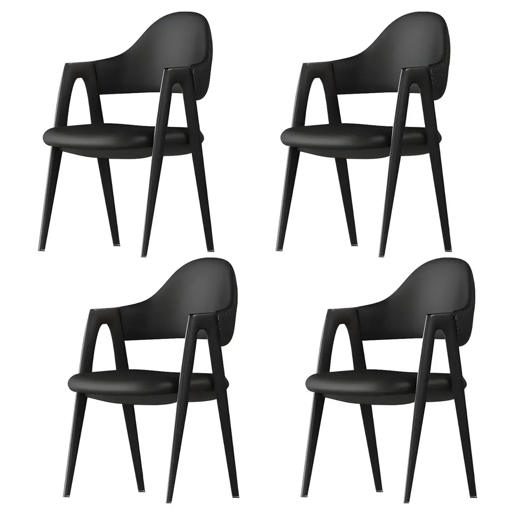 Chaise de salle à manger en cuir moderne avec dossier incurvé et ouvert