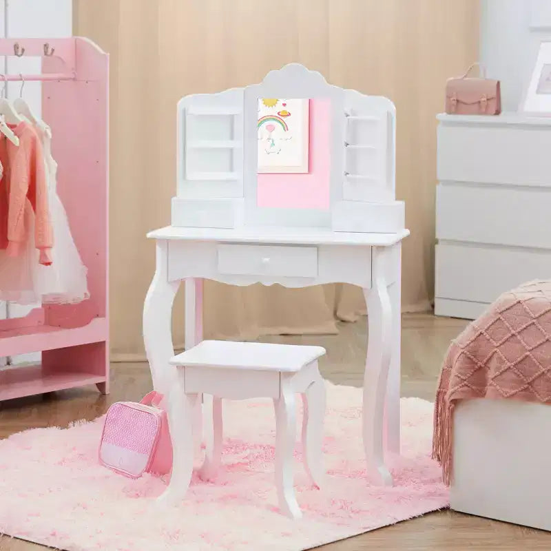 Coiffeuse et tabouret La Petite Princesse Anna Fantasy Fields avec miroir et rangements, blanc