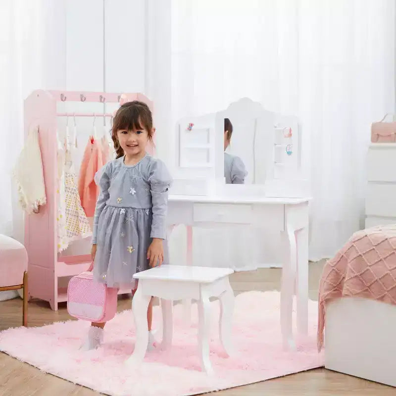 Coiffeuse et tabouret La Petite Princesse Anna Fantasy Fields avec miroir et rangements, blanc