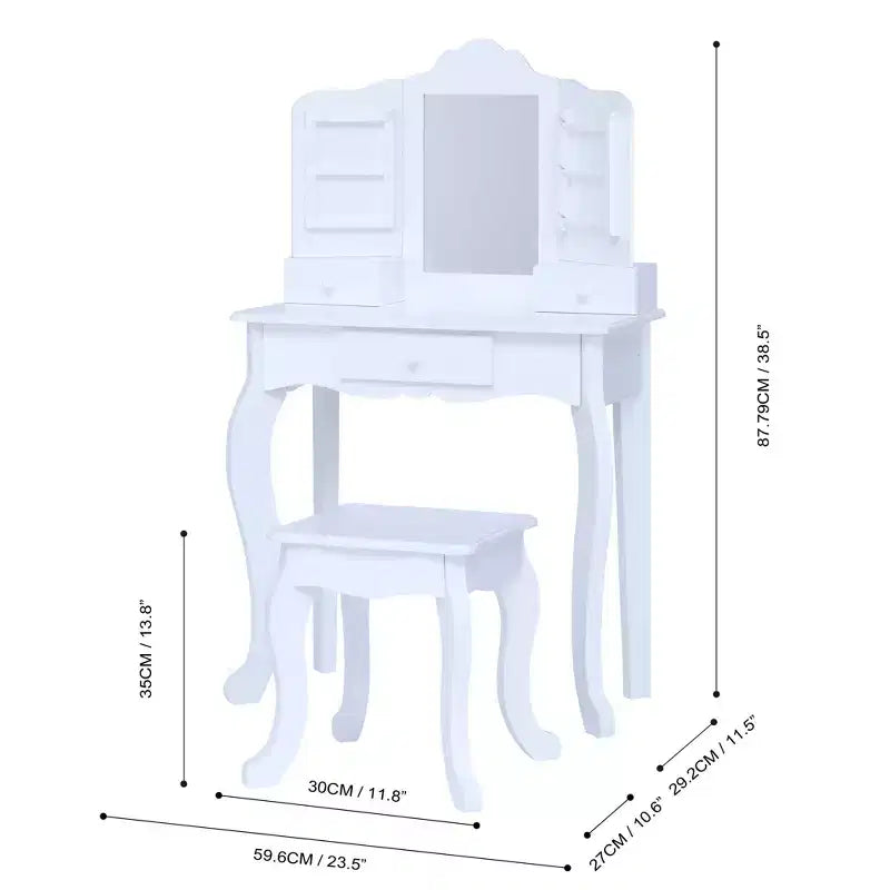 Coiffeuse et tabouret La Petite Princesse Anna Fantasy Fields avec miroir et rangements, blanc