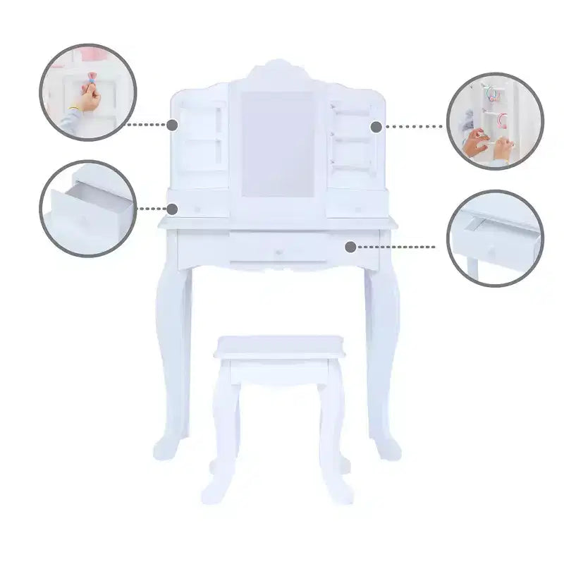 Coiffeuse et tabouret La Petite Princesse Anna Fantasy Fields avec miroir et rangements, blanc