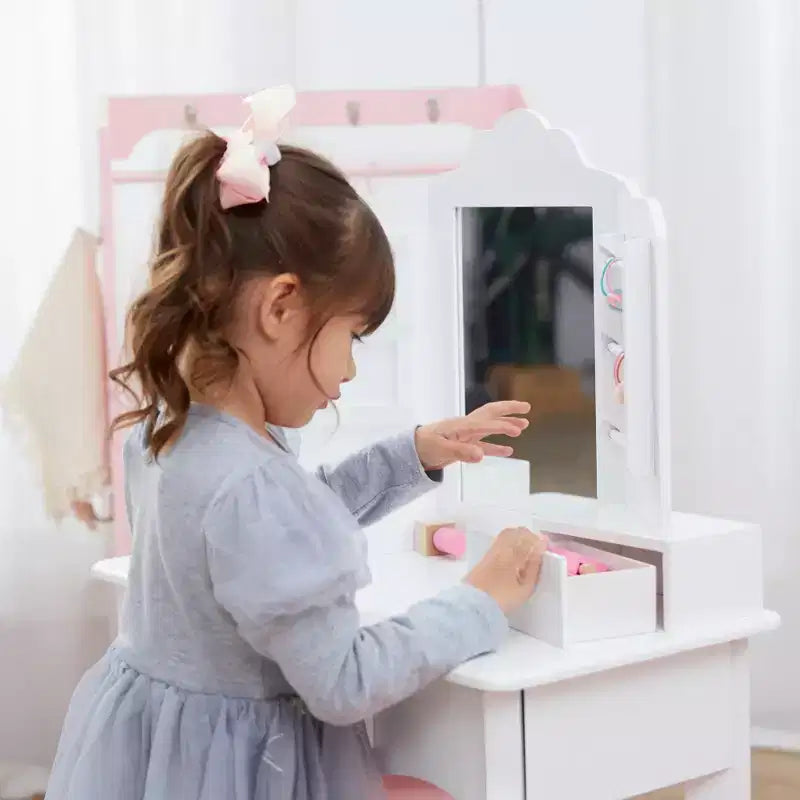 Coiffeuse et tabouret La Petite Princesse Anna Fantasy Fields avec miroir et rangements, blanc