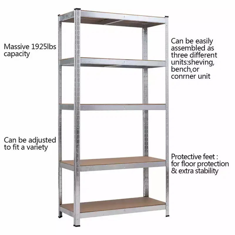Costway Étagère de Rangement Robuste en Acier pour Garage 180 cm, 5 Niveaux Réglables