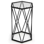 Table d'appoint Costway avec plateau en verre trempé, cadre en métal, table d'appoint hexagonale pour le salon