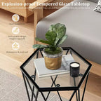 Table d'appoint Costway avec plateau en verre trempé, cadre en métal, table d'appoint hexagonale pour le salon