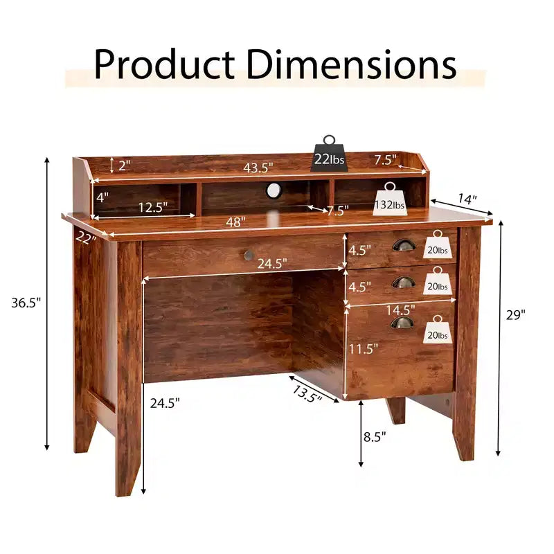 Costway Bureau d'ordinateur PC Portable Table d'écriture Poste de Travail Étudiant Meuble d'étude Rustique