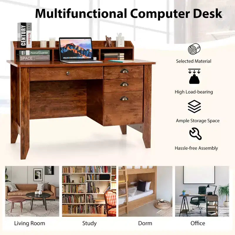 Costway Bureau d'ordinateur PC Portable Table d'écriture Poste de Travail Étudiant Meuble d'étude Rustique