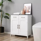 kleankin Meuble de Salle de Bain sur Pied, Colonne de Rangement, Armoire de Rangement avec 2 Tiroirs, Doubles Portes, Étagère Réglable, Blanc