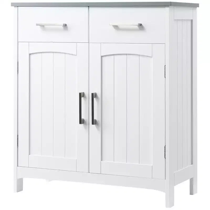 kleankin Meuble de Salle de Bain sur Pied, Colonne de Rangement, Armoire de Rangement avec 2 Tiroirs, Doubles Portes, Étagère Réglable, Blanc