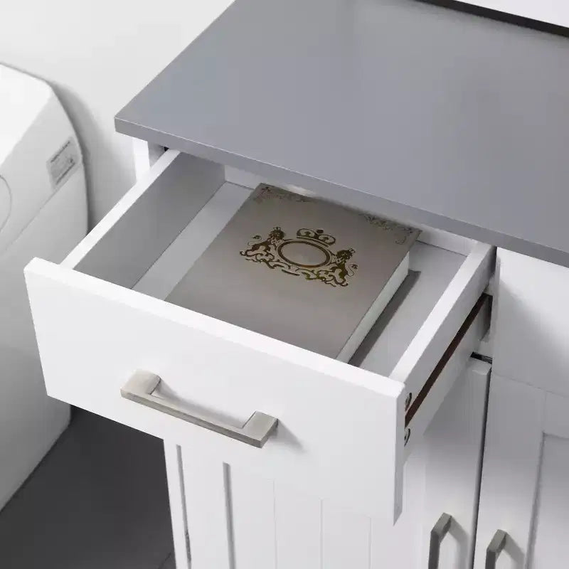 kleankin Meuble de Salle de Bain sur Pied, Colonne de Rangement, Armoire de Rangement avec 2 Tiroirs, Doubles Portes, Étagère Réglable, Blanc