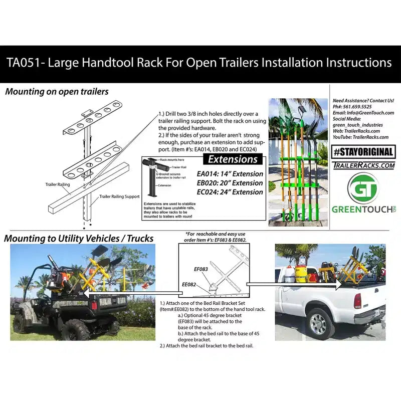 Green Touch Industries Inc Grand support de rangement en acier pour outils à main, pour remorques ouvertes, vert