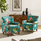 Lot de 2 fauteuils traditionnels en bois rembourrés à motif floral Araceli avec dossier à oreilles et clous décoratifs | ART OF LIVING DESIGNS