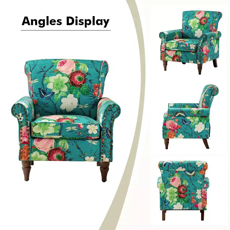 Lot de 2 fauteuils traditionnels en bois rembourrés à motif floral Araceli avec dossier à oreilles et clous décoratifs | ART OF LIVING DESIGNS