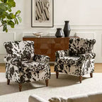 Lot de 2 fauteuils traditionnels en bois rembourrés à motif floral Araceli avec dossier à oreilles et clous décoratifs | ART OF LIVING DESIGNS