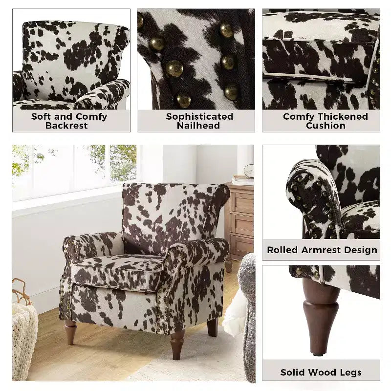 Lot de 2 fauteuils traditionnels en bois rembourrés à motif floral Araceli avec dossier à oreilles et clous décoratifs | ART OF LIVING DESIGNS