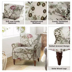 Lot de 2 fauteuils traditionnels en bois rembourrés à motif floral Araceli avec dossier à oreilles et clous décoratifs | ART OF LIVING DESIGNS
