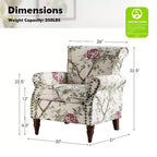 Lot de 2 fauteuils traditionnels en bois rembourrés à motif floral Araceli avec dossier à oreilles et clous décoratifs | ART OF LIVING DESIGNS