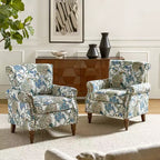 Lot de 2 fauteuils traditionnels en bois rembourrés à motif floral Araceli avec dossier à oreilles et clous décoratifs | ART OF LIVING DESIGNS