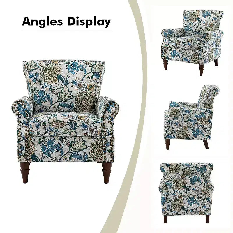 Lot de 2 fauteuils traditionnels en bois rembourrés à motif floral Araceli avec dossier à oreilles et clous décoratifs | ART OF LIVING DESIGNS