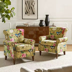 Lot de 2 fauteuils traditionnels en bois rembourrés à motif floral Araceli avec dossier à oreilles et clous décoratifs | ART OF LIVING DESIGNS