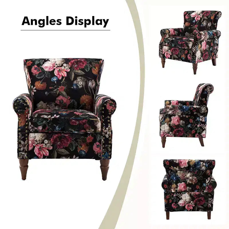 Lot de 2 fauteuils traditionnels en bois rembourrés à motif floral Araceli avec dossier à oreilles et clous décoratifs | ART OF LIVING DESIGNS