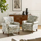 Lot de 2 fauteuils traditionnels en bois rembourrés à motif floral Araceli avec dossier à oreilles et clous décoratifs | ART OF LIVING DESIGNS