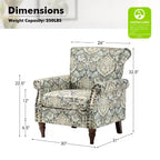 Lot de 2 fauteuils traditionnels en bois rembourrés à motif floral Araceli avec dossier à oreilles et clous décoratifs | ART OF LIVING DESIGNS