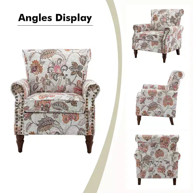 Lot de 2 fauteuils traditionnels en bois rembourrés à motif floral Araceli avec dossier à oreilles et clous décoratifs | ART OF LIVING DESIGNS