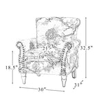 Lot de 2 fauteuils traditionnels en bois rembourrés à motif floral Araceli avec dossier à oreilles et clous décoratifs | ART OF LIVING DESIGNS