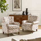 Lot de 2 fauteuils traditionnels en bois rembourrés à motif floral Araceli avec dossier à oreilles et clous décoratifs | ART OF LIVING DESIGNS