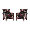 Lot de 2 fauteuils traditionnels en bois rembourrés à motif floral Araceli avec dossier à oreilles et clous décoratifs | ART OF LIVING DESIGNS