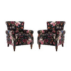 Lot de 2 fauteuils traditionnels en bois rembourrés à motif floral Araceli avec dossier à oreilles et clous décoratifs | ART OF LIVING DESIGNS