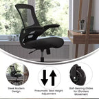 Chaise de bureau ergonomique pivotante Kelista de Flash Furniture à dossier mi-hauteur avec accoudoirs relevables et roulettes transparentes