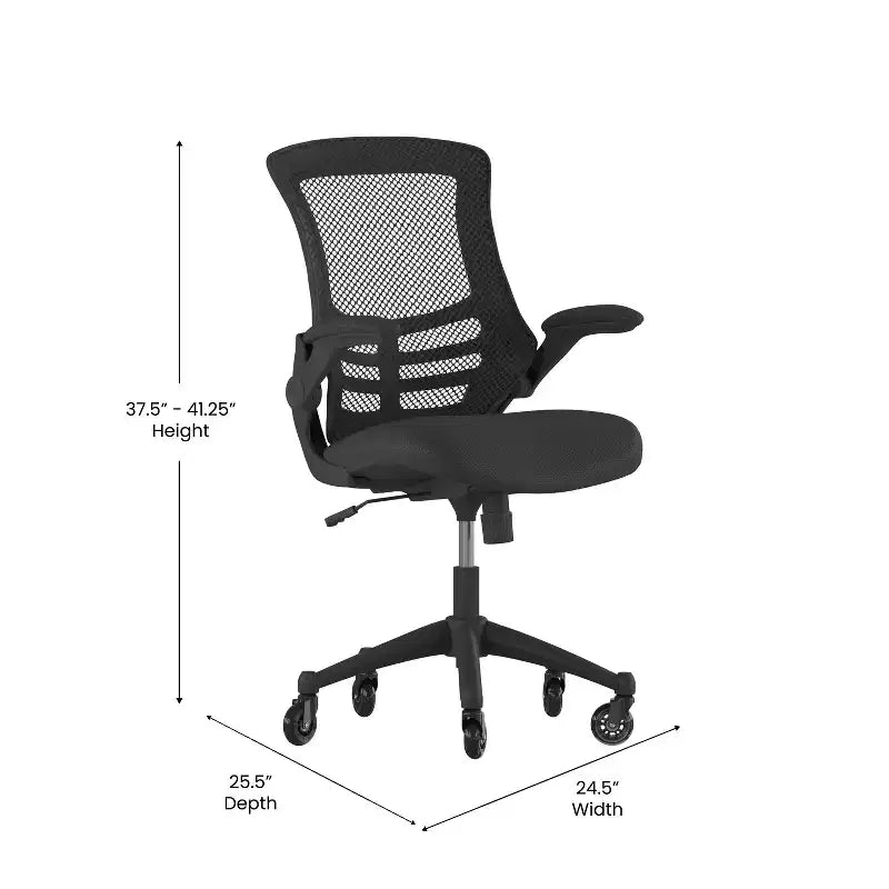Chaise de bureau ergonomique pivotante Kelista de Flash Furniture à dossier mi-hauteur avec accoudoirs relevables et roulettes transparentes